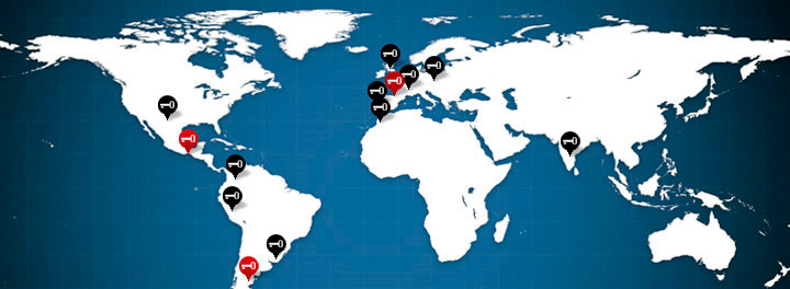 Mapa mundi donde se indican las diferentes delegaciones de cada pais